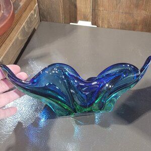 Murano Style Candy Dish Blue and Green